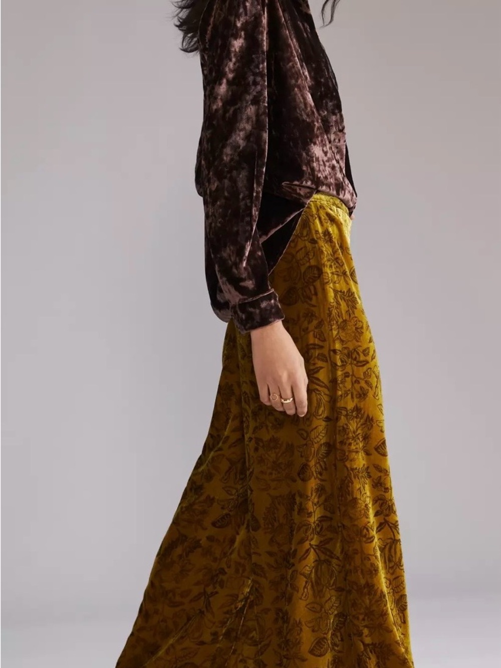Anthropologie Gold Velvet Floral Wide Leg Pants 4